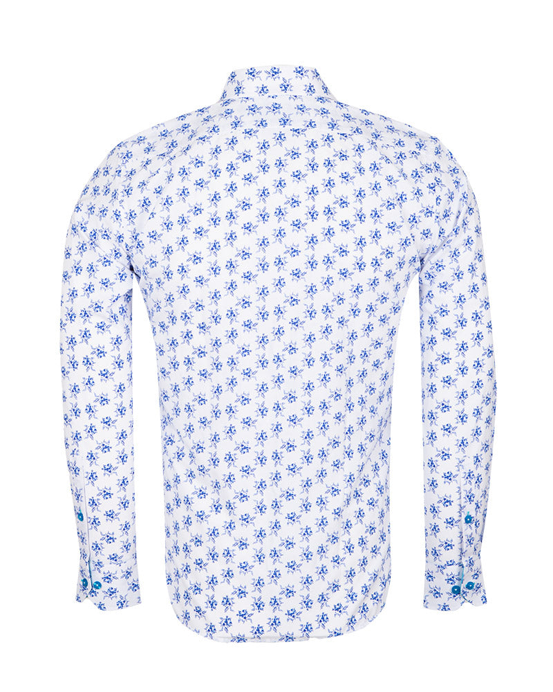 Blue Floral Print Men's Shirt-Makrom