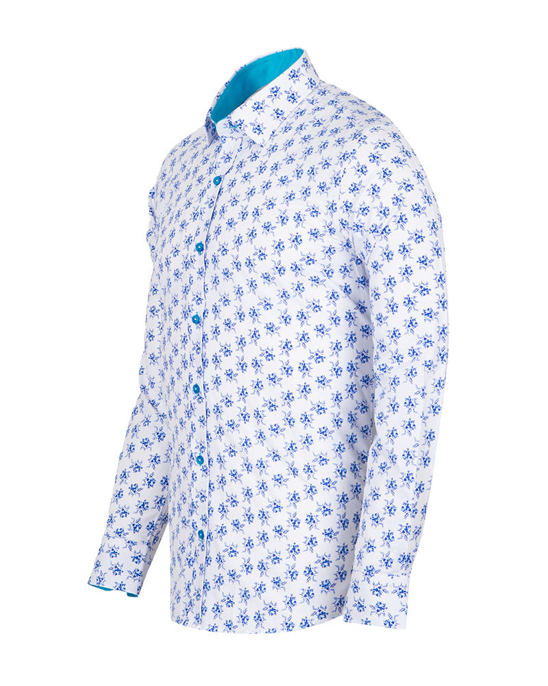 Blue Floral Print Men's Shirt-Makrom