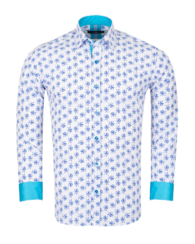 Blue Floral Print Men's Shirt-Makrom