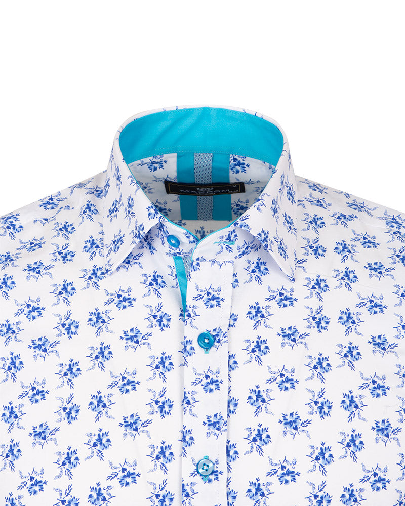 Blue Floral Print Men's Shirt-Makrom