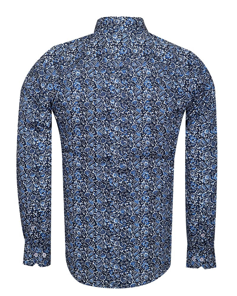Blue Floral Print Pure Cotton Shirt-Makrom