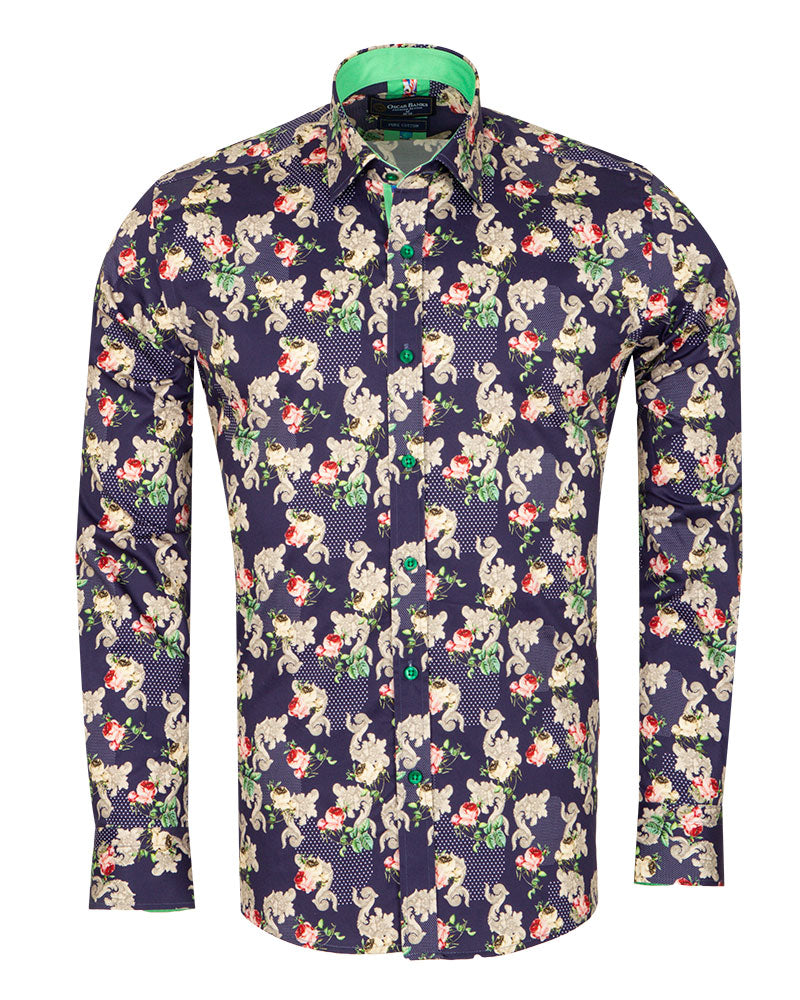 Blue Floral Print with Matching Handkerchief-Makrom