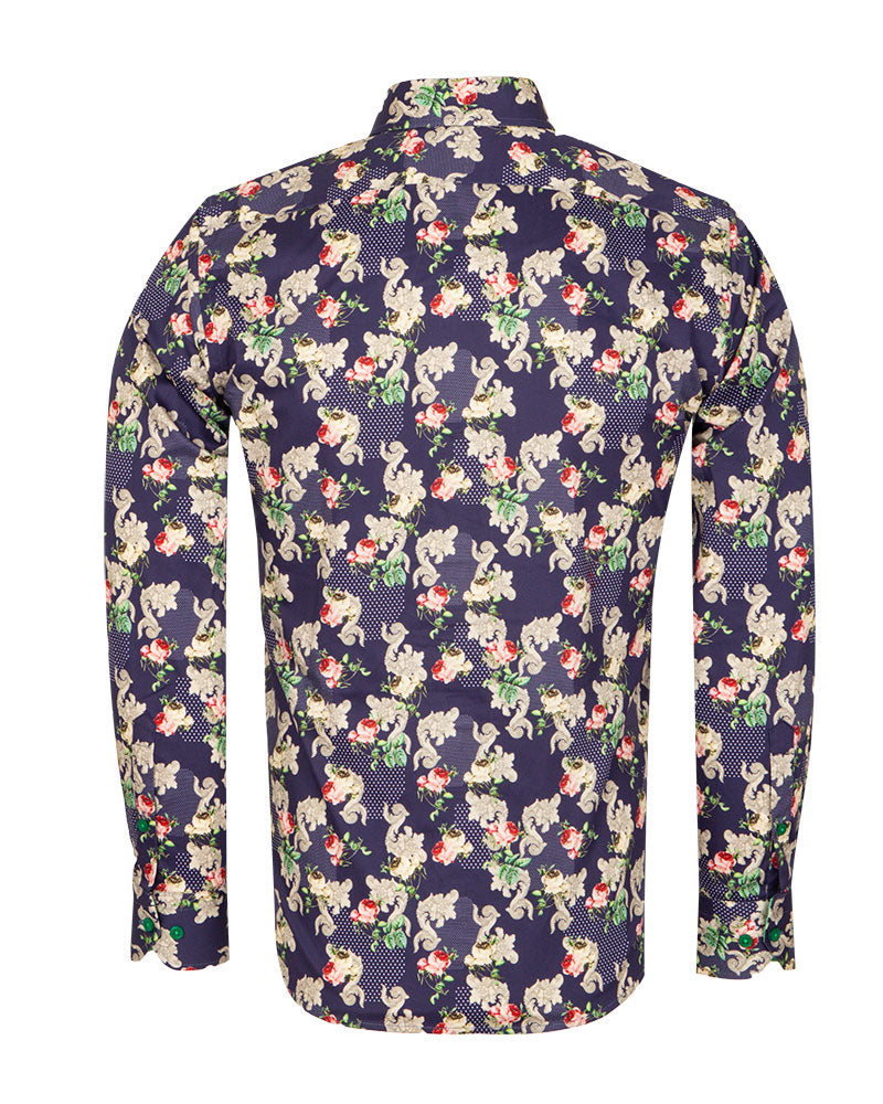 Blue Floral Print with Matching Handkerchief-Makrom