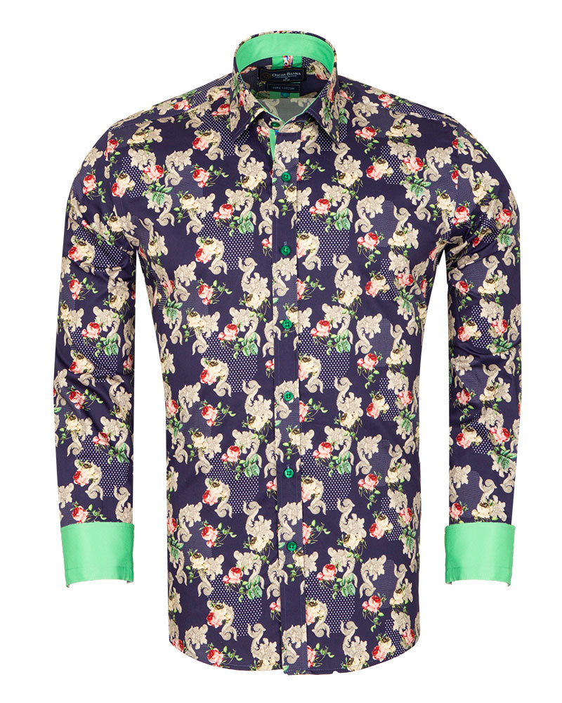 Blue Floral Print with Matching Handkerchief-Makrom