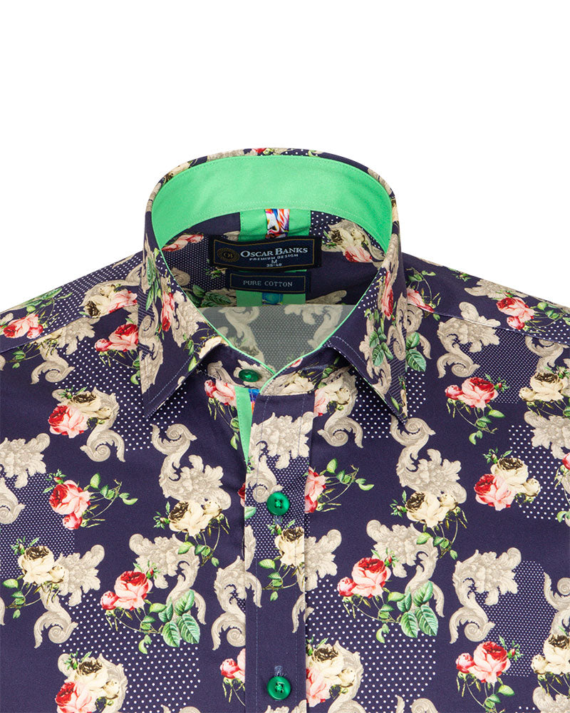 Blue Floral Print with Matching Handkerchief-Makrom