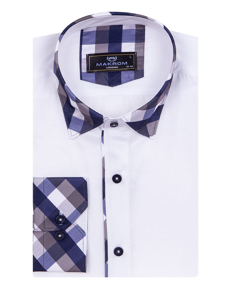 Blue Gingham Print Collar Men's Shirt-Makrom