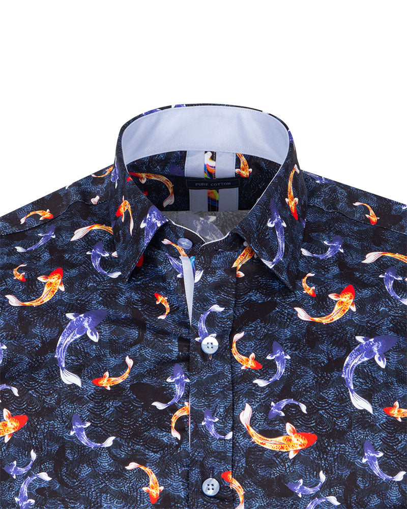 Blue Japanese Fish Print with Matching Handkerchief-Makrom