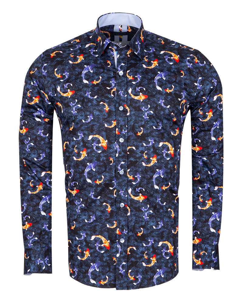 Blue Japanese Fish Print with Matching Handkerchief-Makrom