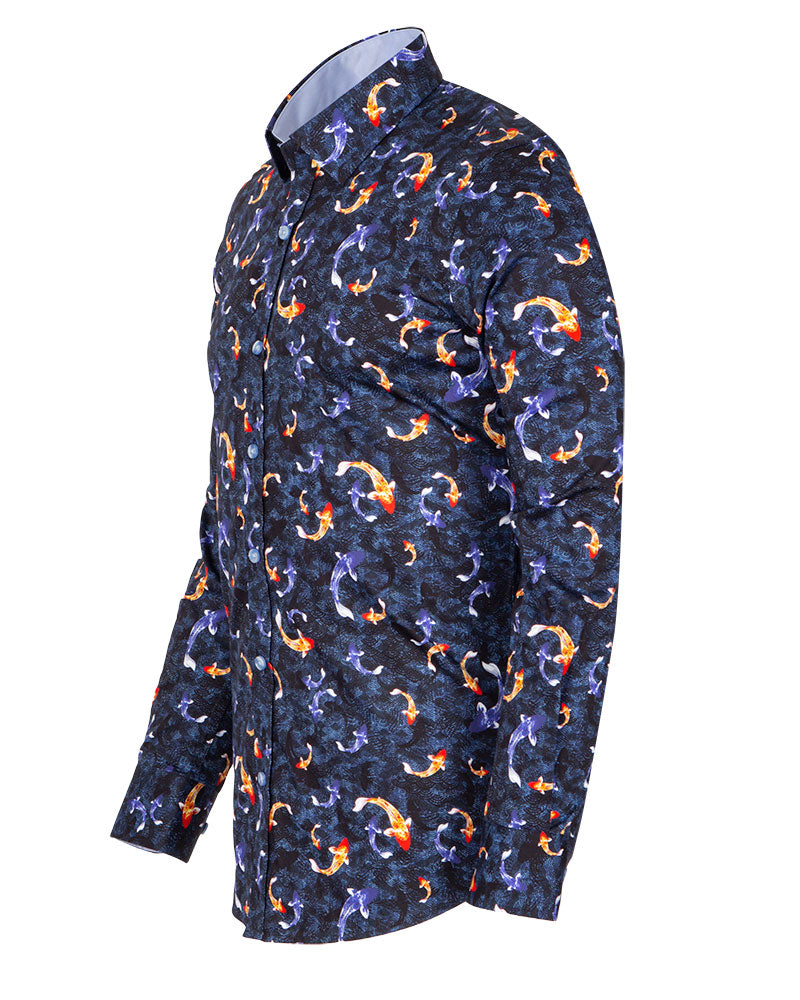 Blue Japanese Fish Print with Matching Handkerchief-Makrom