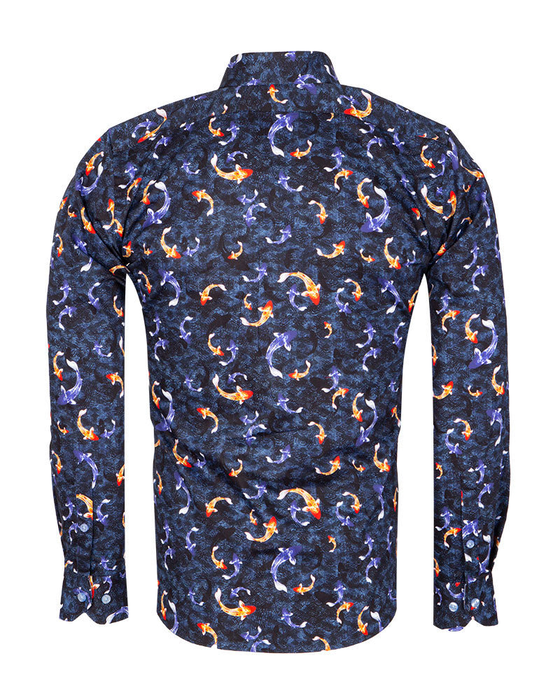 Blue Japanese Fish Print with Matching Handkerchief-Makrom