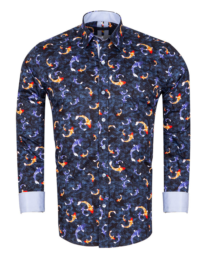 Blue Japanese Fish Print with Matching Handkerchief-Makrom
