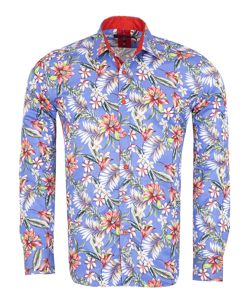 Blue Jasmine Flower Print Shirt-Makrom