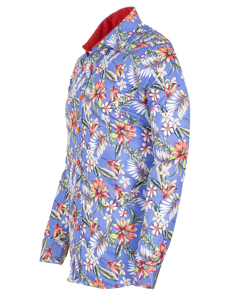 Blue Jasmine Flower Print Shirt-Makrom