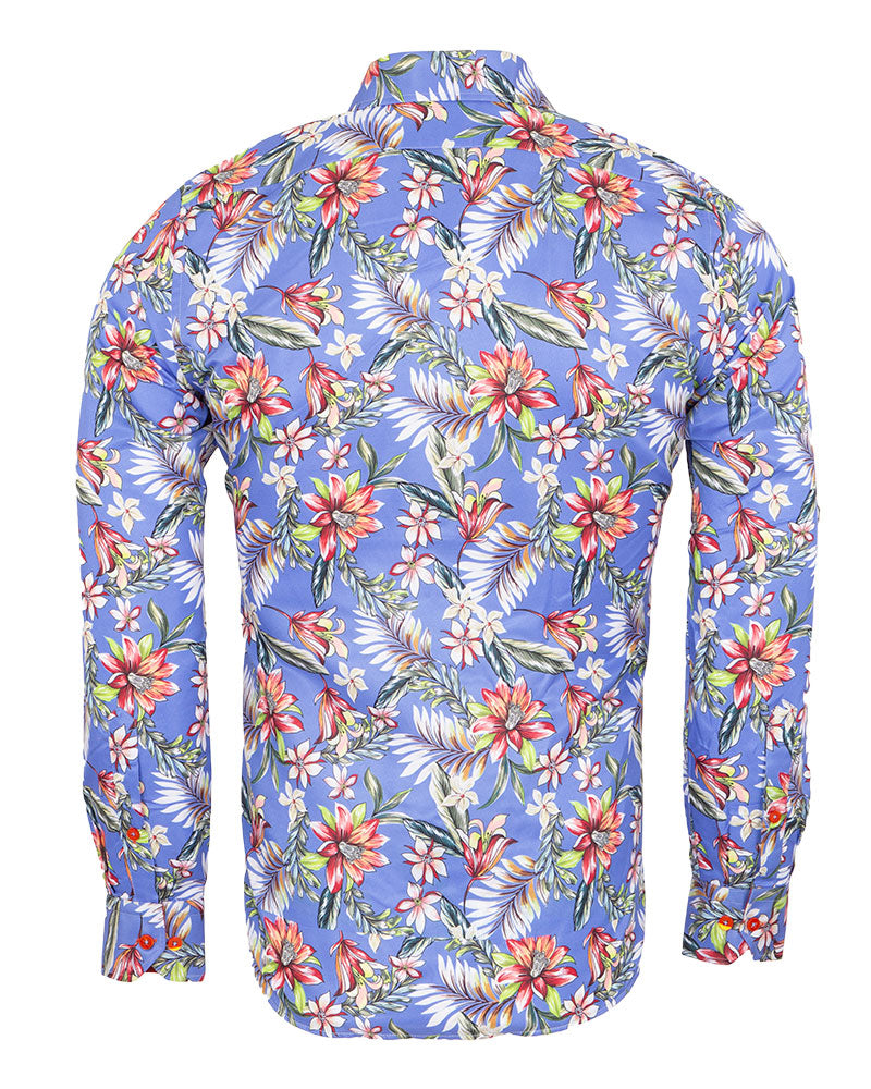 Blue Jasmine Flower Print Shirt-Makrom