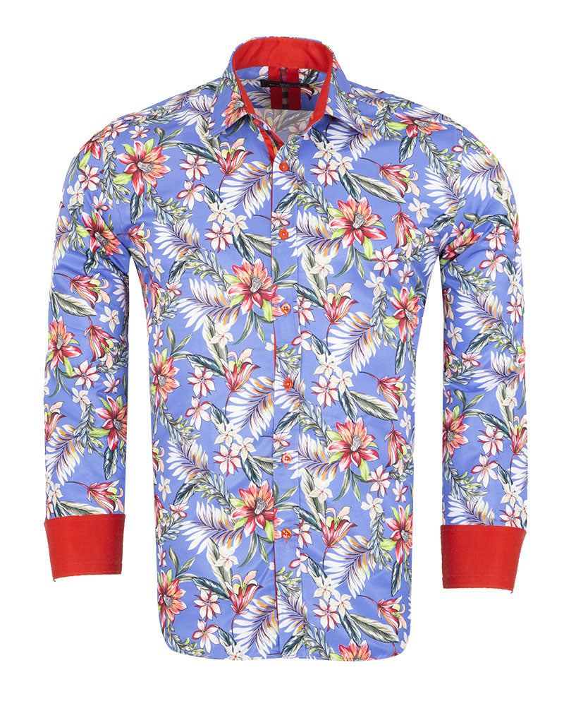 Blue Jasmine Flower Print Shirt-Makrom