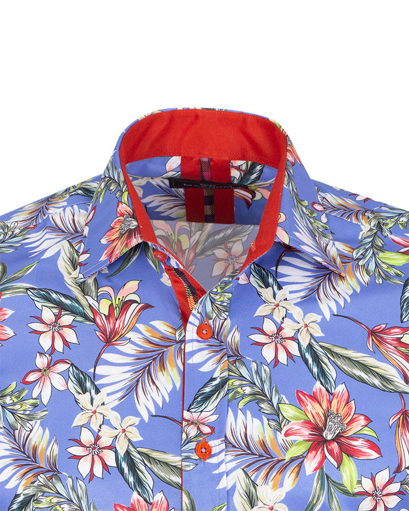 Blue Jasmine Flower Print Shirt-Makrom