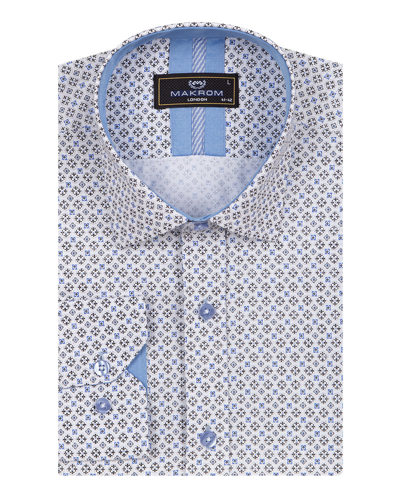 Blue Mosaic Print Men's Shirt-Makrom