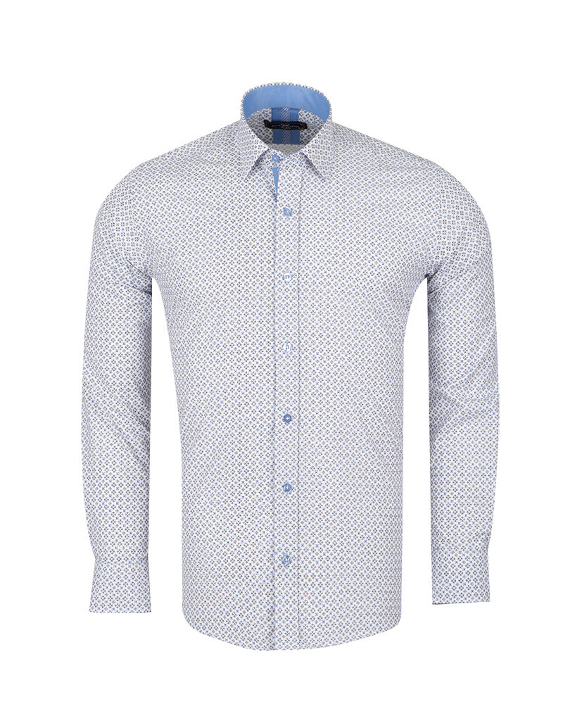Blue Mosaic Print Men's Shirt-Makrom
