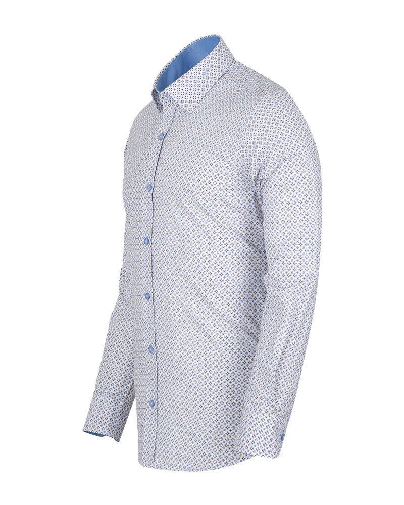 Blue Mosaic Print Men's Shirt-Makrom