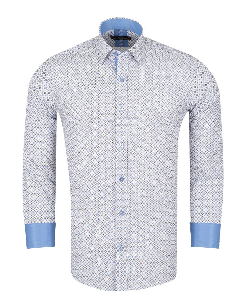Blue Mosaic Print Men's Shirt-Makrom