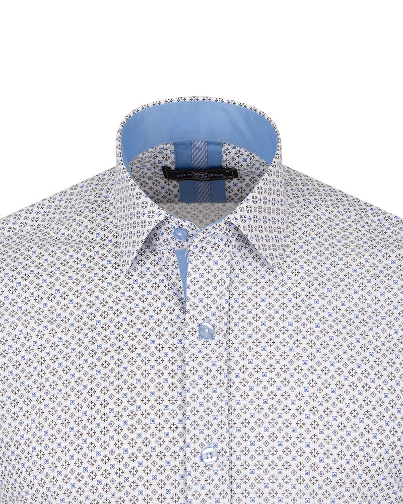 Blue Mosaic Print Men's Shirt-Makrom
