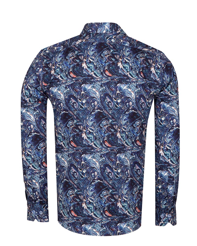 Blue Paisley Crust Print Shirt with Matching Handkerchief-Makrom