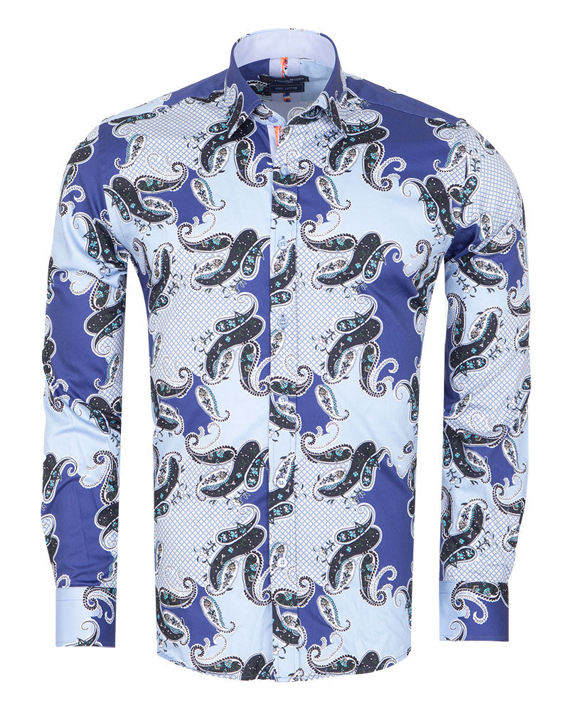 Blue Paisley Print with Matching Handkerchief-Makrom