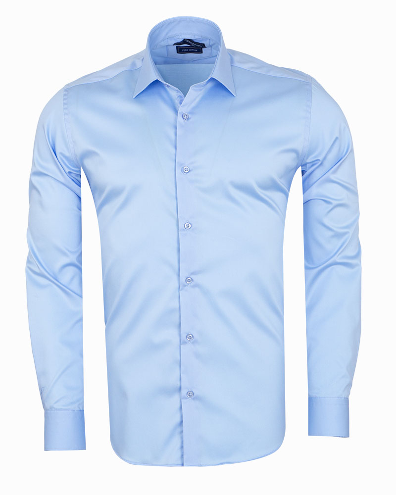 Blue Plain Pure Cotton Men's Shirt-Makrom