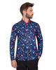 Blue Polka Dot Butterfly Print Shirt-Makrom