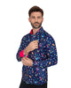 Blue Polka Dot Butterfly Print Shirt-Makrom