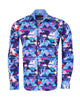 Blue Retro Geometric Triangle Print Shirt-Makrom