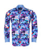 Blue Retro Geometric Triangle Print Shirt-Makrom