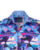 Blue Retro Geometric Triangle Print Shirt-Makrom
