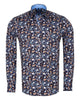 Blue Rose Print Men's Shirt with Matching Handkerchief-Makrom