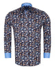 Blue Rose Print Men's Shirt with Matching Handkerchief-Makrom