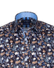 Blue Rose Print Men's Shirt with Matching Handkerchief-Makrom