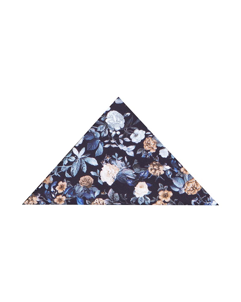 Blue Rose Print Men's Shirt with Matching Handkerchief-Makrom
