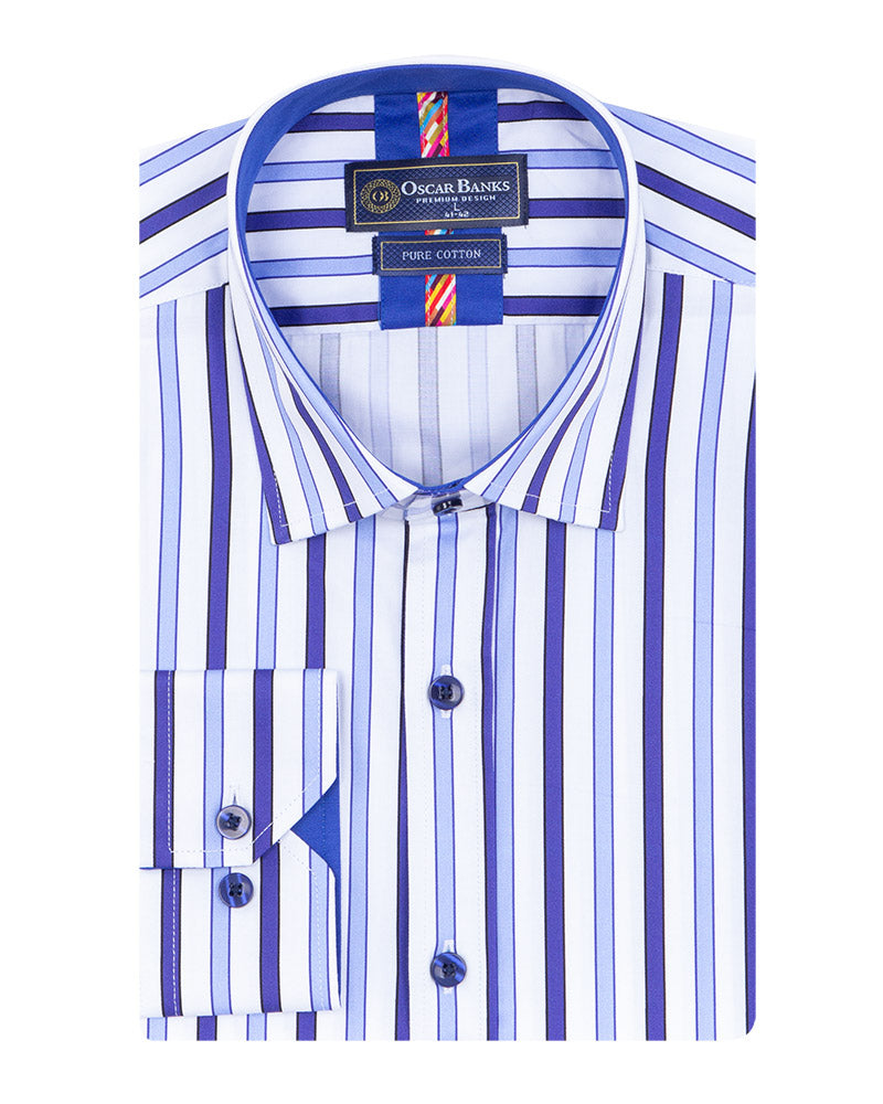 Blue Stripe Print Shirt with Matching Handkerchief-Makrom