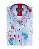 Blue Striped Floral Design Print Shirt-Makrom