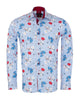 Blue Striped Floral Design Print Shirt-Makrom