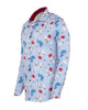 Blue Striped Floral Design Print Shirt-Makrom