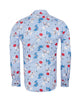 Blue Striped Floral Design Print Shirt-Makrom