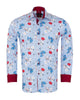 Blue Striped Floral Design Print Shirt-Makrom