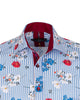 Blue Striped Floral Design Print Shirt-Makrom