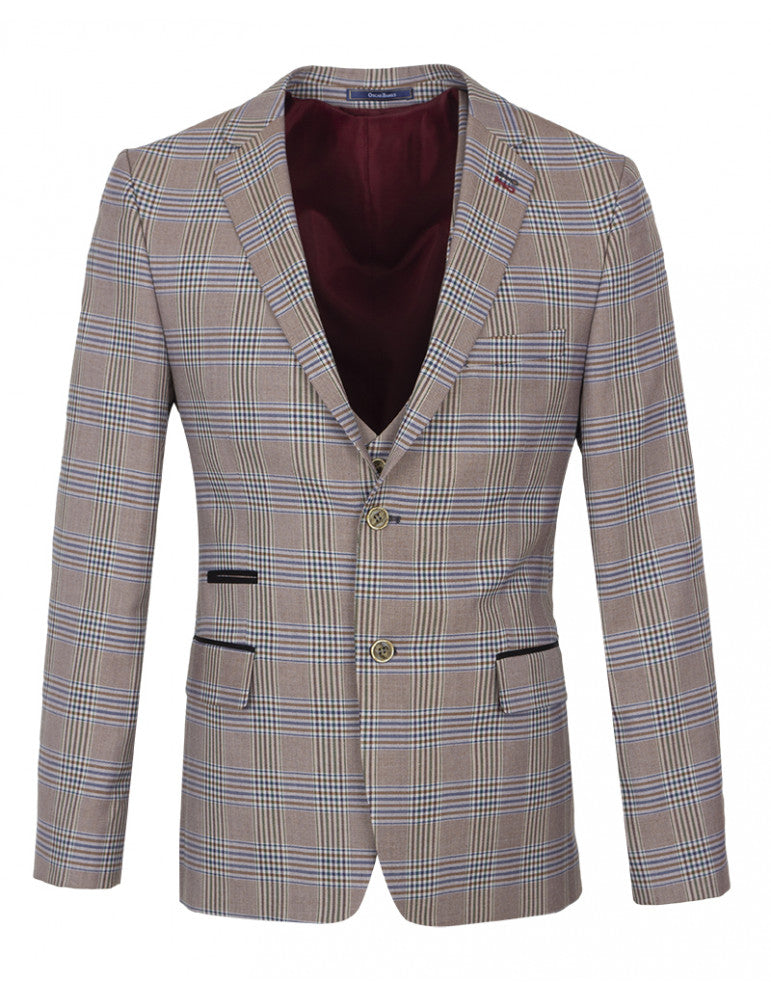 Brown Glen Check Blazer & Waistcoat-Makrom