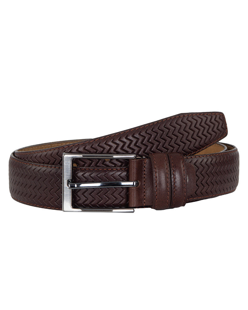 Brown Leather Zig Zag Design Belt-Makrom