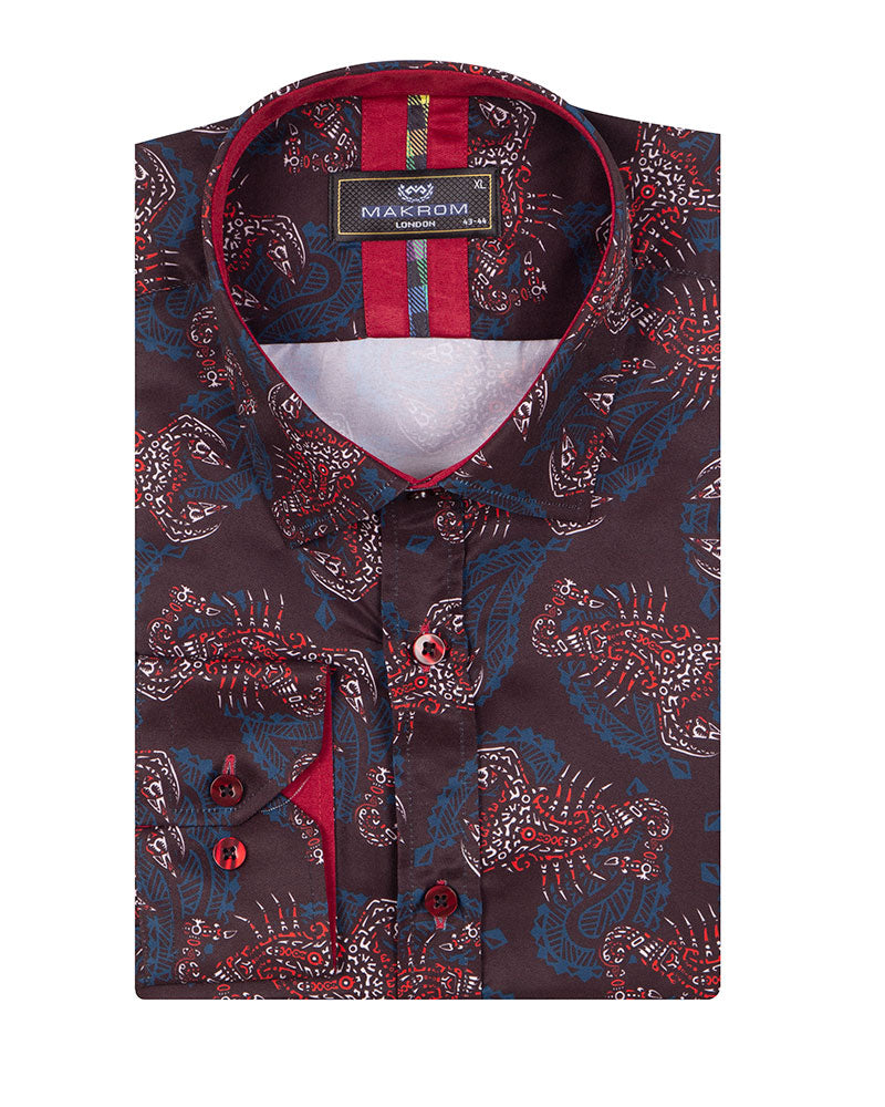 Brown Scorpion Print Shirt-Makrom