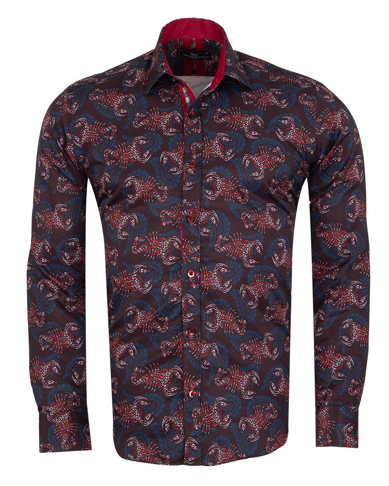 Brown Scorpion Print Shirt-Makrom