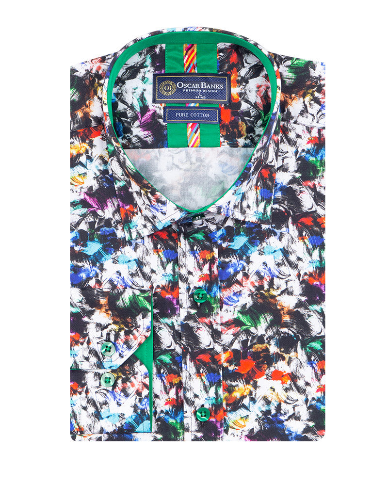 Brush Strokes Print Shirt with Matching Handkerchief-Makrom