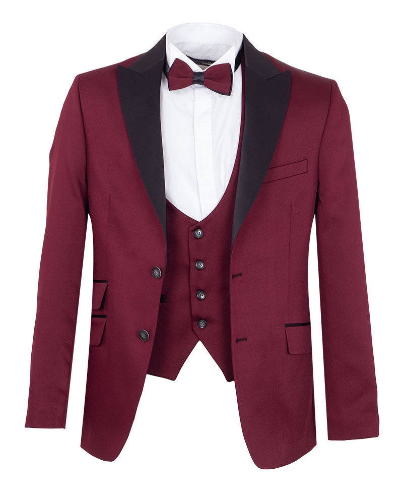 Burgundy Contrasting Lapel Blazer & Waistcoat-Makrom